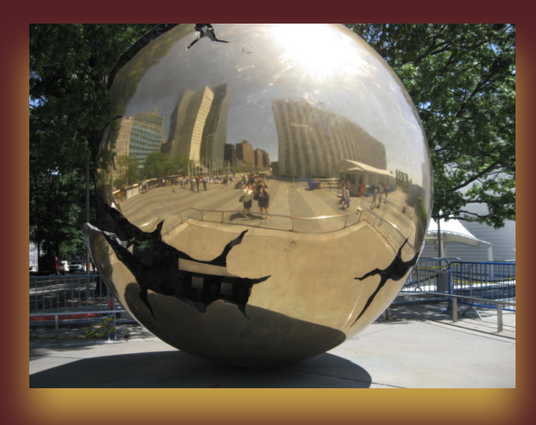 Arnaldo Pomodoro bronze masterpiece Sphere Within Sphere at the United Nations Headquarters